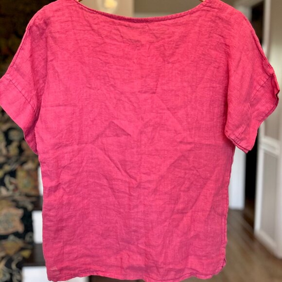 Francesca Bettini Linen Short Sleeve Lightweight Breezy Blouse Cranberry Size S - Picture 3 of 8